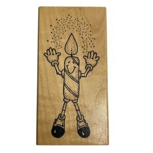 Vintage Azadi Earles Happy Party Candle Rubber Wood Crafting Stamp